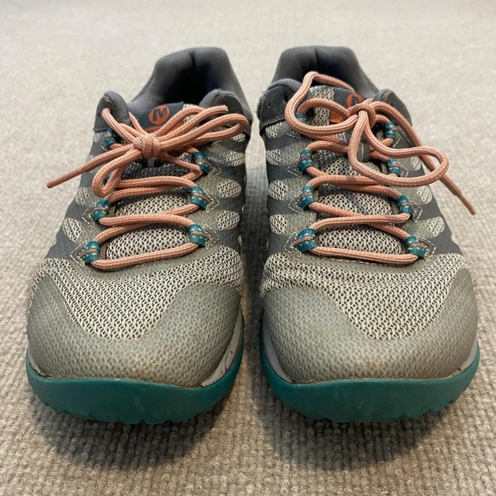 Merrell Antora 2 Shoes Womens Size 8 Gray Mesh Trail Vibram Cushioned Sneakers